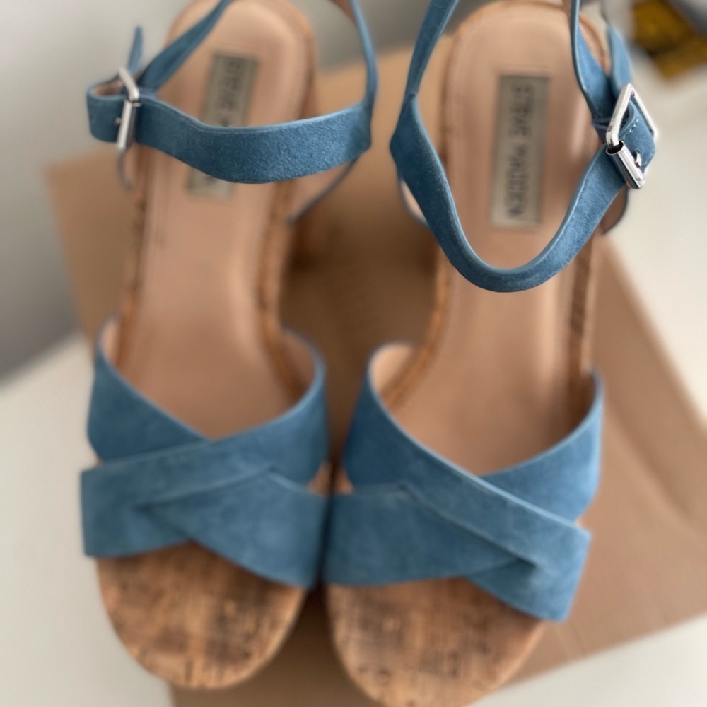 Steve Madden Brava Blue Suede Platform Heels - Picture 3 of 7